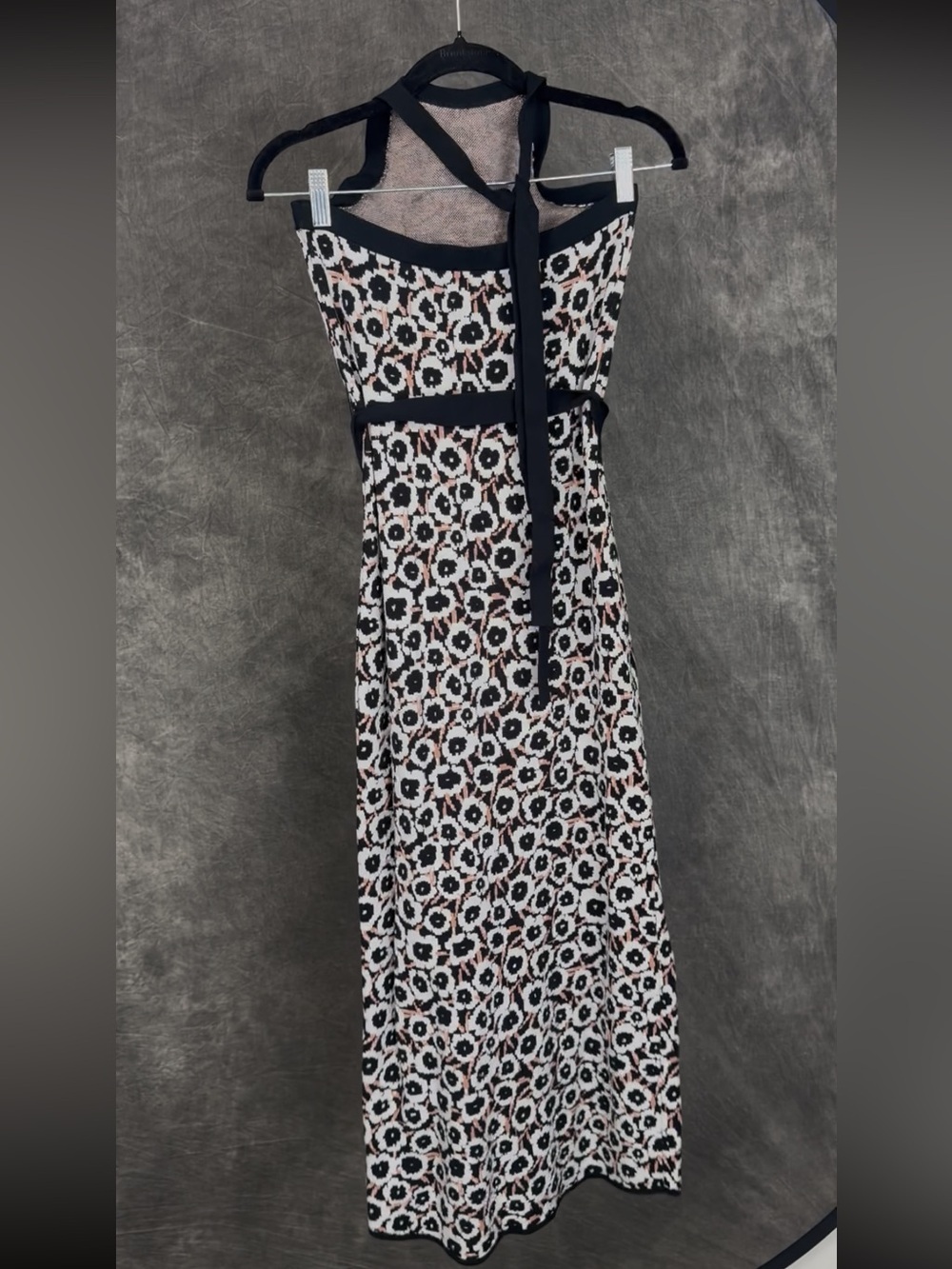 Diane Von Furstenberg Halter Midi Dress Black White Tan Floral Tie Waist S - Picture 5 of 7